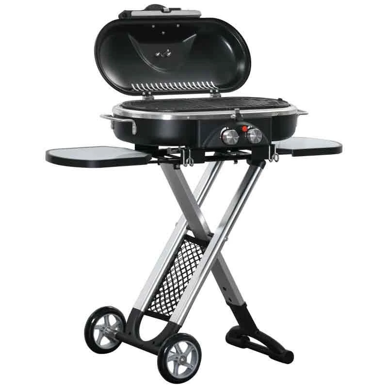 Outsunny Foldable Gas BBQ Grill Trolley With Two Burners & Piezo Ignition - Black - 846-074 - Image 3