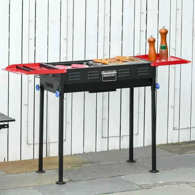 Outsunny Portable Charcoal Grill BBQ With Shelves - Red/Black - 846-076 - Image 2