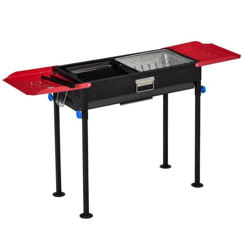 Outsunny Portable Charcoal Grill BBQ With Shelves - Red/Black - 846-076 - Image 3