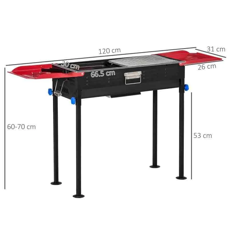 Outsunny Portable Charcoal Grill BBQ With Shelves - Red/Black - 846-076 - Image 4