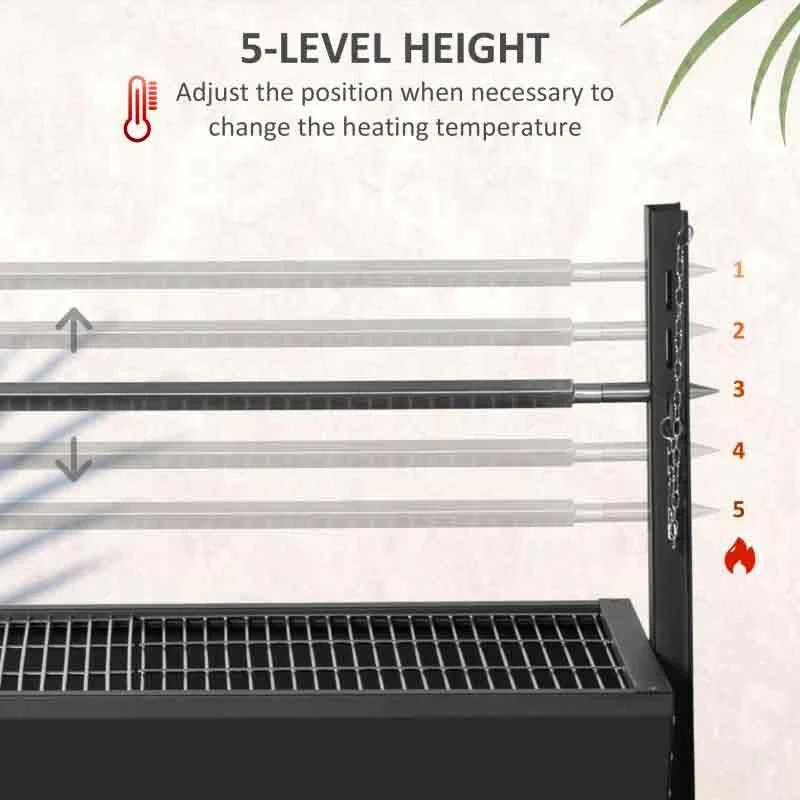 Outsunny Outdoor Electric Charcoal BBQ Rotisserie Grill With Four Wheels - Black - 846-078V70 - Image 9