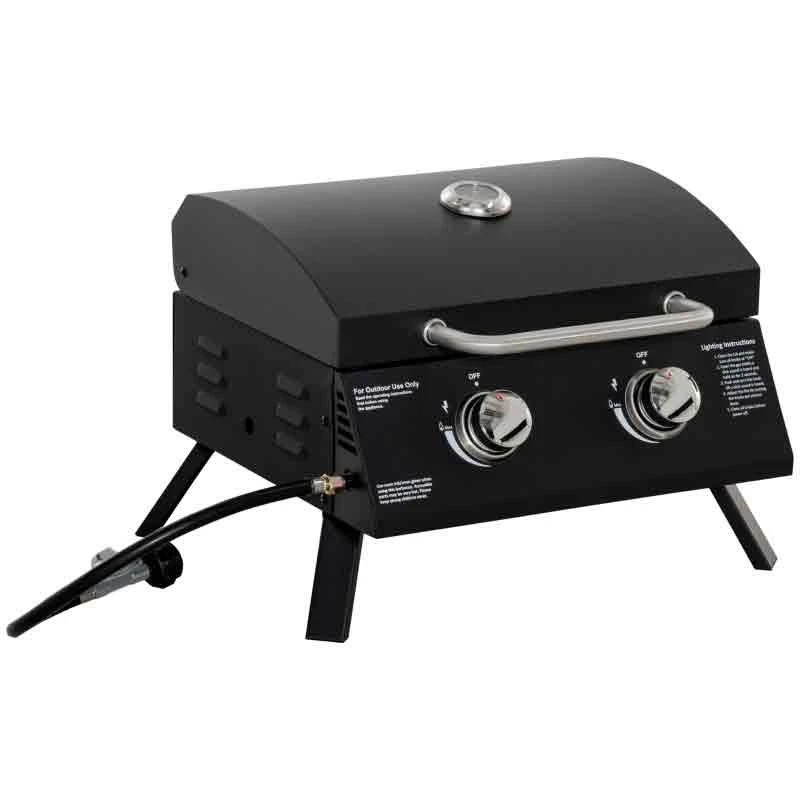 Outsunny Foldable Gas BBQ Grill With Two Burners & Thermometer - Black - 846-104V70BK - Image 4