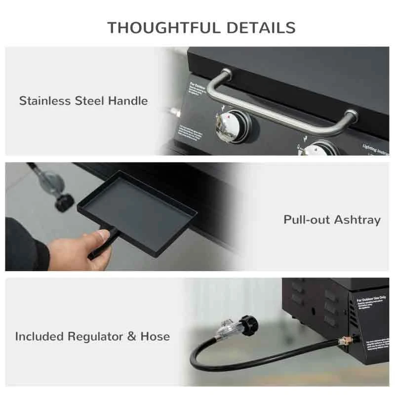 Outsunny Foldable Gas BBQ Grill With Two Burners & Thermometer - Black - 846-104V70BK - Image 8