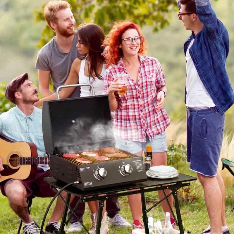 Outsunny Foldable Gas BBQ Grill With Two Burners & Thermometer - Black - 846-104V70BK - Image 3