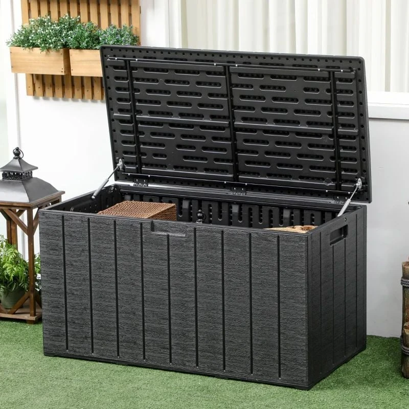 Outsunny 336 Litre Extra Large Outdoor Garden Storage Box - Black - 84G-122V00BK