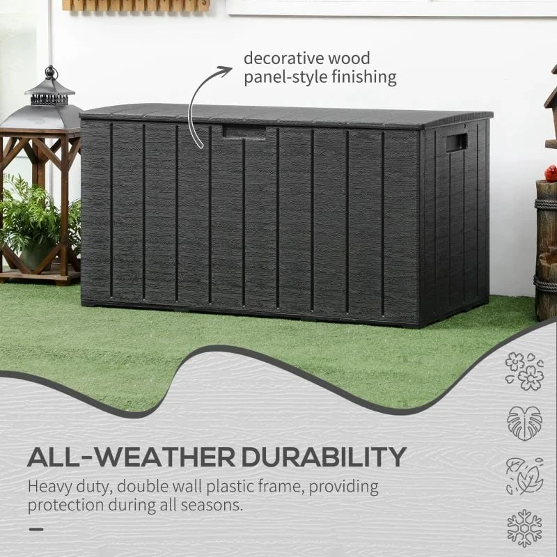 Outsunny 336 Litre Extra Large Outdoor Garden Storage Box - Black - 84G-122V00BK - Image 6
