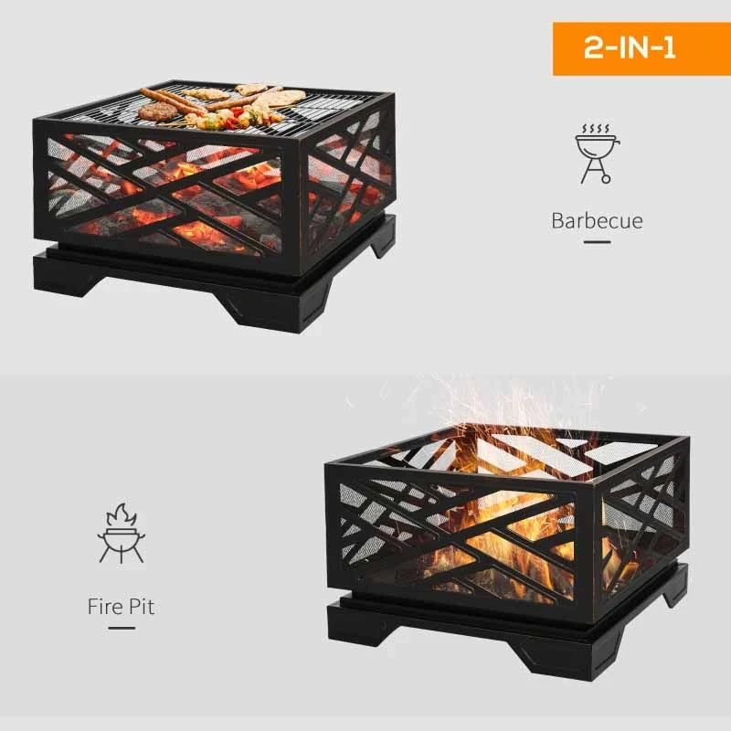 Outsunny Outdoor Square Fire Pit - Black - 842-174 - Image 8