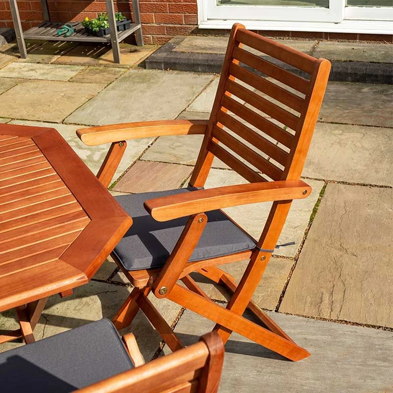 Rowlinson Plumley 7 Piece Dining Set With Grey Cushions - PLUMGREY6 - Image 5