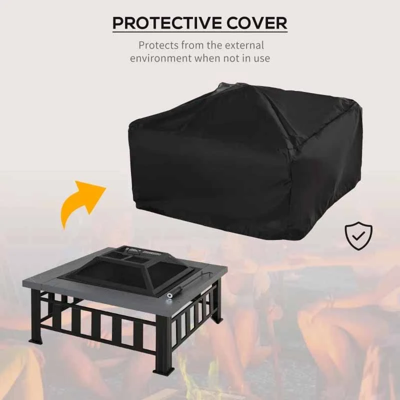 Outsunny Square Metal Fire Pit With Waterproof Cover/Grey - Black - 842-073 - Image 7