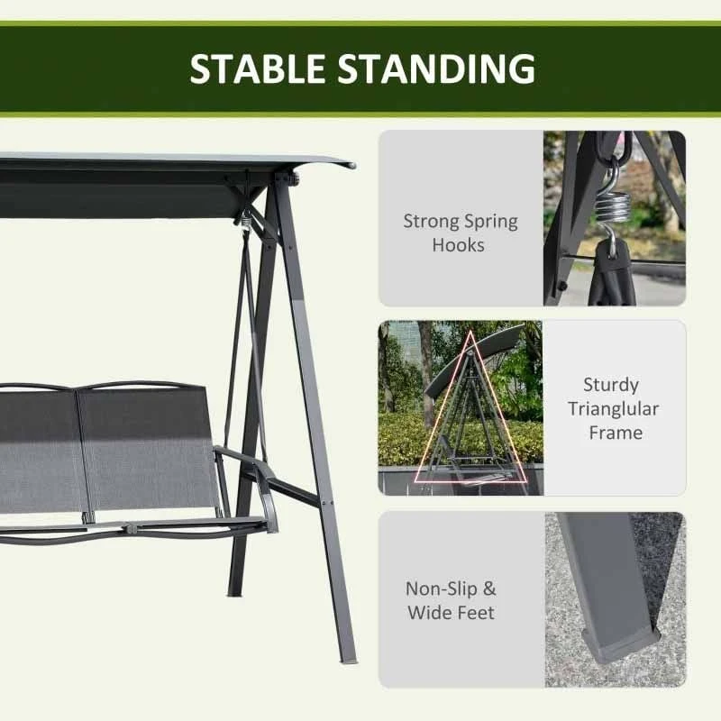 Outsunny 2 Seater Garden Swing Chair With Canopy - Dark Grey - 84A-251CG - Image 10