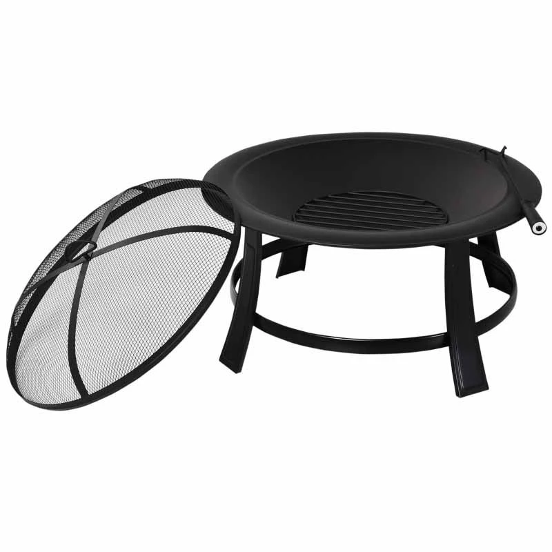 Outsunny 30" Round Metal Fire Pit With Cover - Black - 842-079 - Image 8