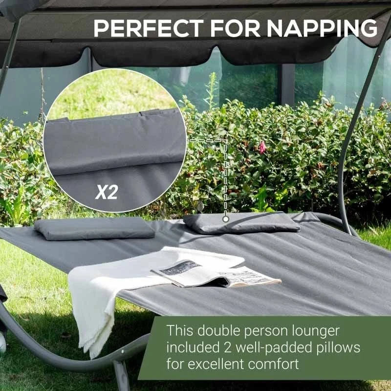 Outsunny Double Hammock Sun Lounger With Canopy - Grey - 84B-174GY - Image 6