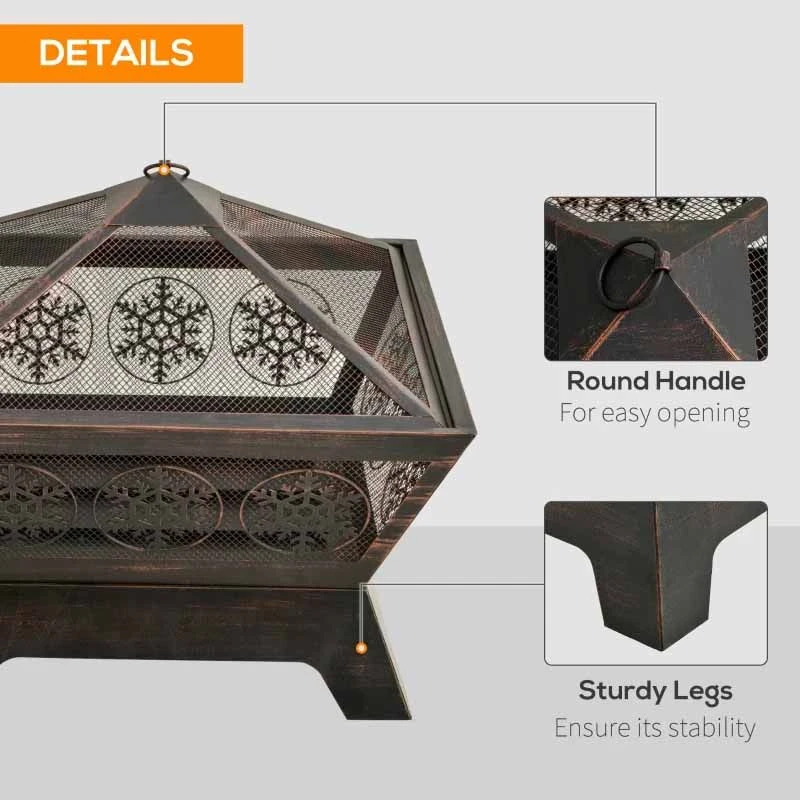 Outsunny Snowflake Pattern Outdoor Fire Pit - Bronze - 842-256 - Image 10