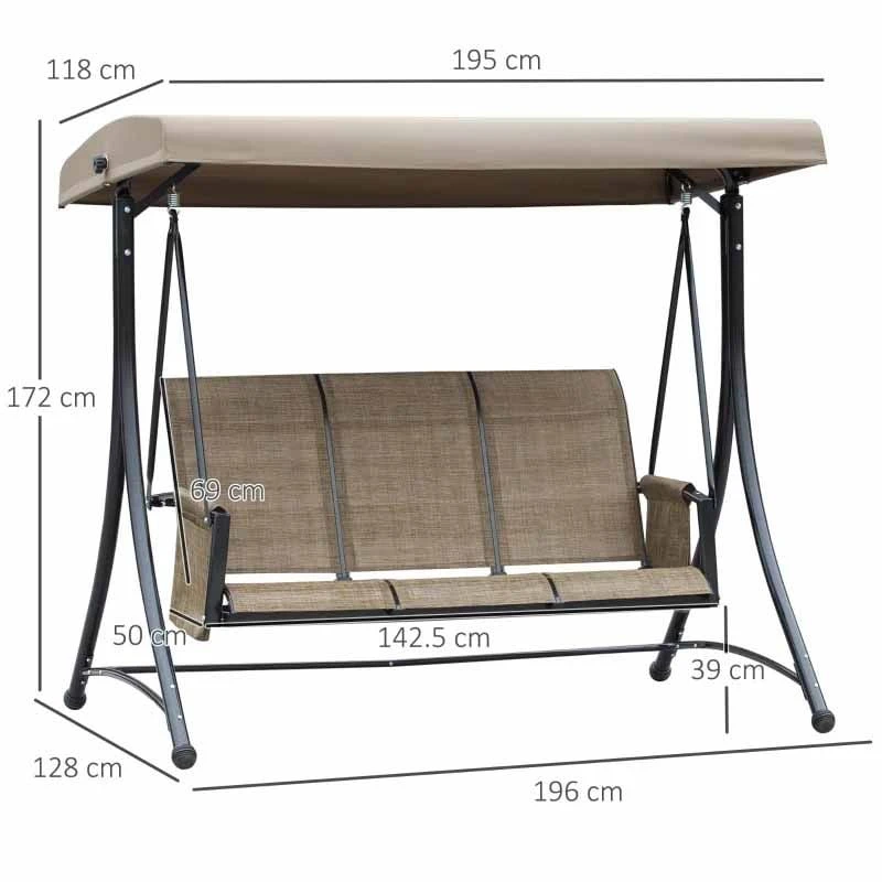 Outsunny 3 Person Porch Swing Chair With High Back - Brown - 84A-110V01 - Image 6