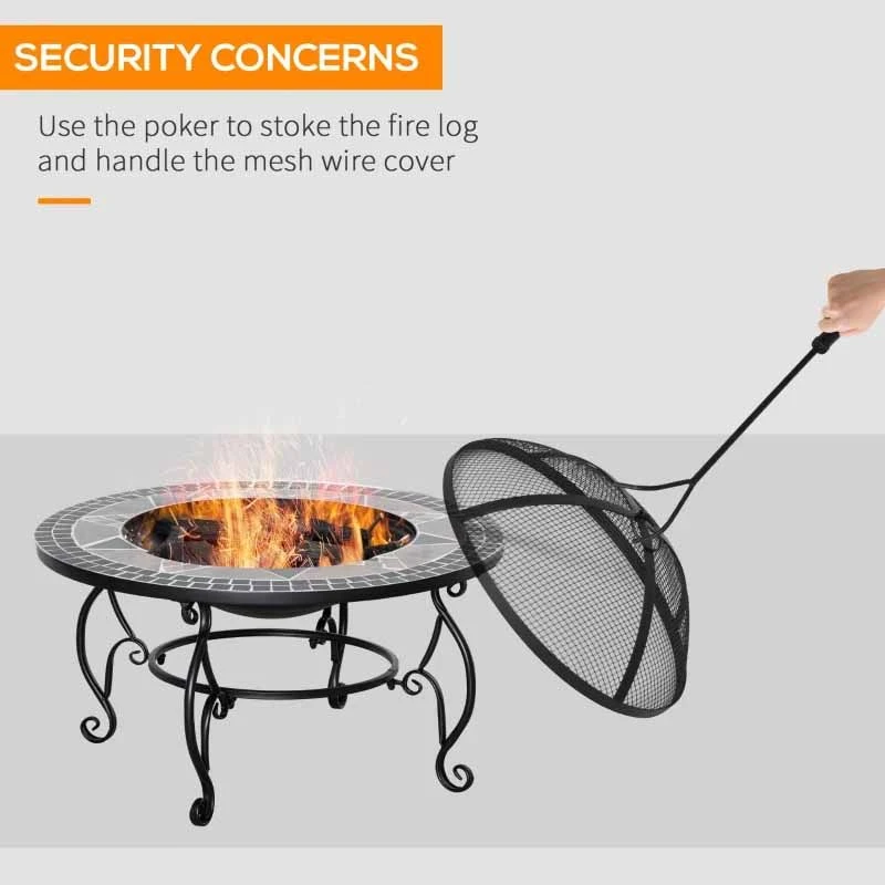 Outsunny 3-in-1 Mosaic Pattern Outdoor Fire Pit - Black/Beige - 842-216 - Image 8