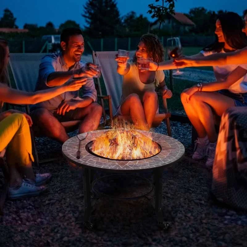 Outsunny 3-in-1 Outdoor Fire Pit On Wheels - Black - 842-218 - Image 9