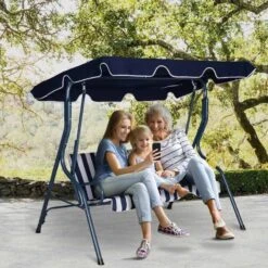 Outsunny 3-Seater Metal Swing Chair - Blue - 84A-118BU