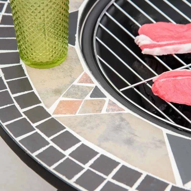 Outsunny 3-in-1 Mosaic Pattern Outdoor Fire Pit - Black/Beige - 842-216 - Image 10