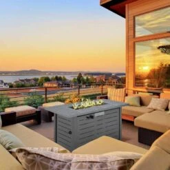 Outsunny Propane Gas Fire Pit Table - Grey - 842-271V70BK