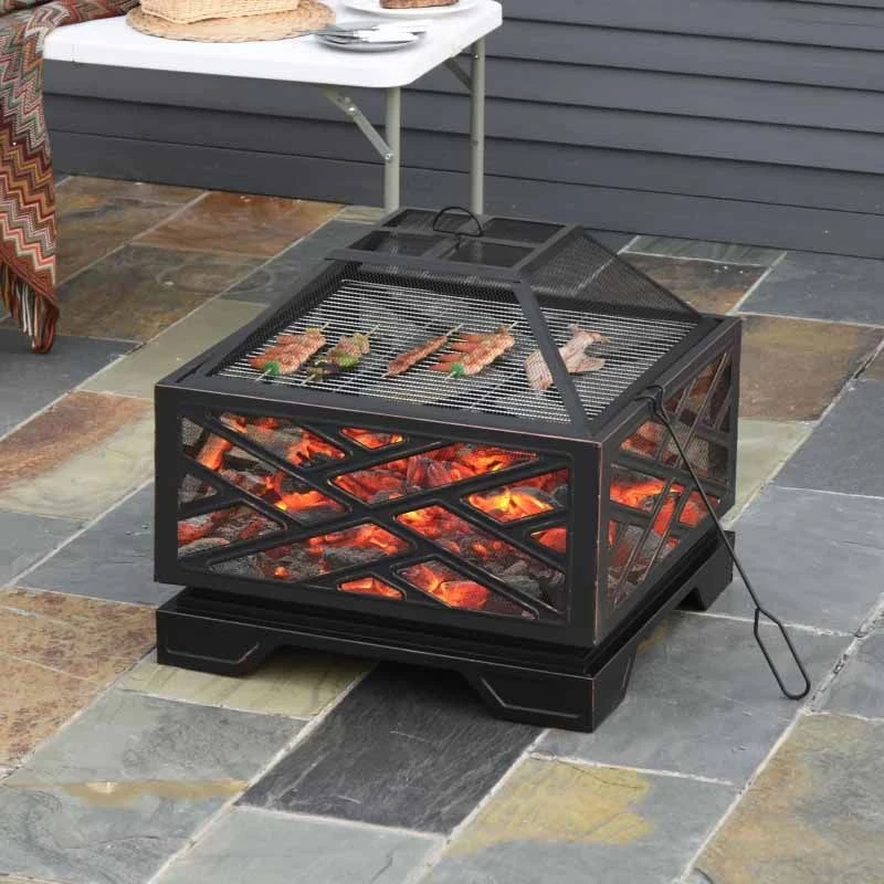 Outsunny Outdoor Square Fire Pit - Black - 842-174