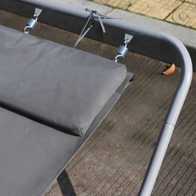 Outsunny Double Rocking Hammock Sun Lounger Bed - Grey - 01-0309 - Image 9