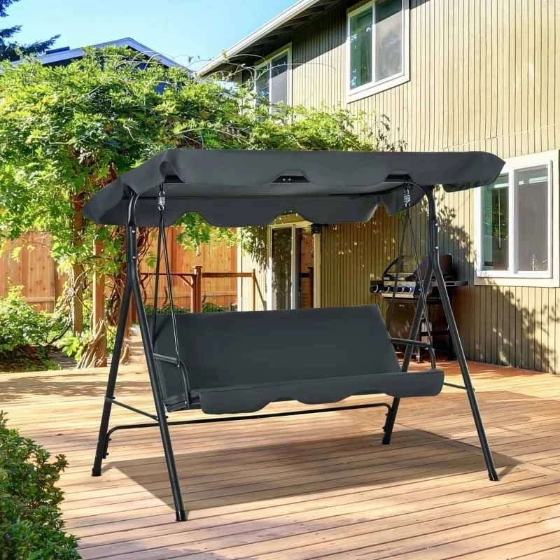 Outsunny 3-Seater Hammock Swing Chair With Canopy - Dark Grey - 84A-054V02GY