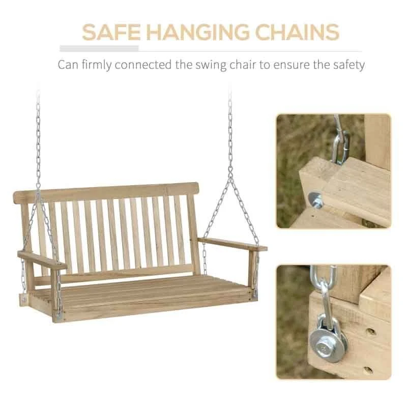 Outsunny 2 Seater Wooden Swing Chair - Natural - 84A-154ND - Image 10