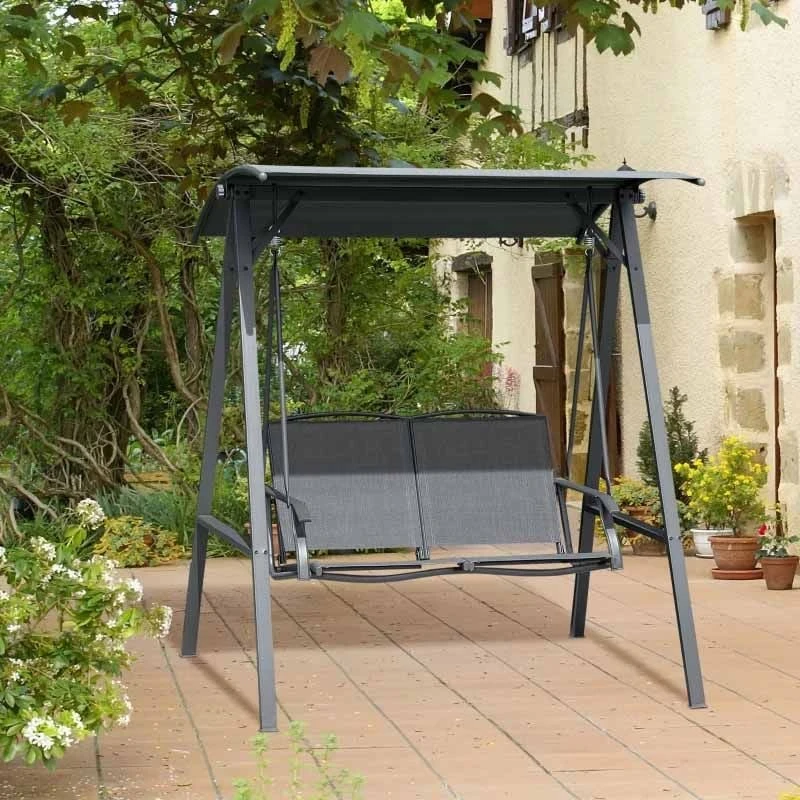 Outsunny 2 Seater Garden Swing Chair With Canopy - Dark Grey - 84A-251CG