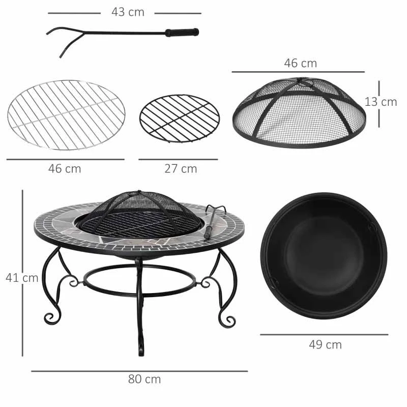 Outsunny 3-in-1 Mosaic Pattern Outdoor Fire Pit - Black/Beige - 842-216 - Image 2