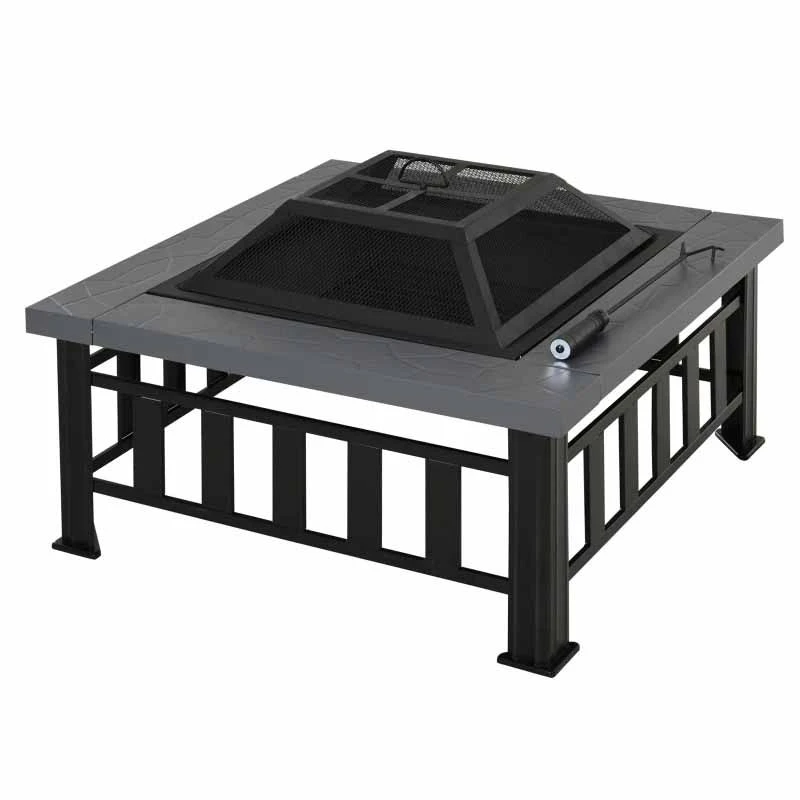 Outsunny Square Metal Fire Pit With Waterproof Cover/Grey - Black - 842-073 - Image 10